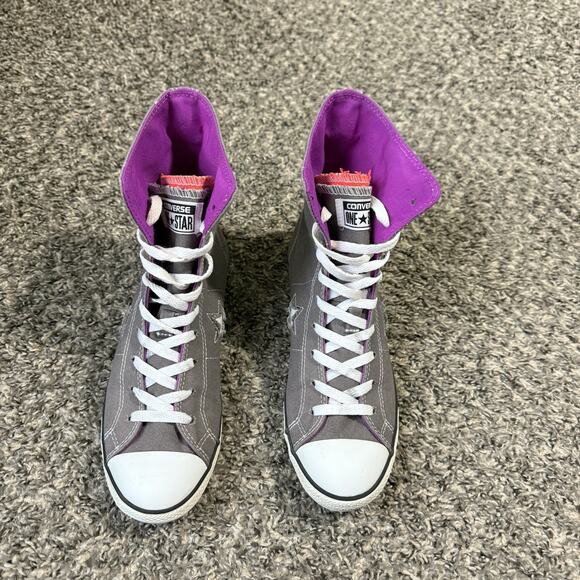 Converse One Star Shoes Womens 8.5 High Top Retro Gray Purple Classic Sneakers - Picture 2 of 8